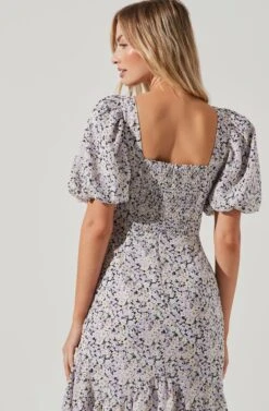 Micaela Floral Puff Sleeve Midi Dress -Sun Gaia Dresses Shop ADR101039B BLACKYELLOWMULTIFLORAL 0615copy