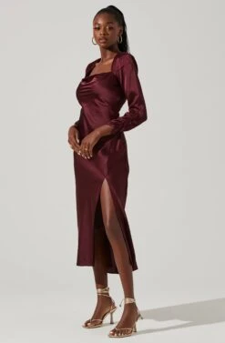 Gracie Long Sleeve Cutout Satin Midi Dress 27 Gracie Long Sleeve Cutout Satin Midi Dress -Sun Gaia Dresses Shop ADR101065 DEEPWINE 1