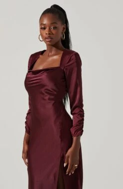 Gracie Long Sleeve Cutout Satin Midi Dress 28 Gracie Long Sleeve Cutout Satin Midi Dress -Sun Gaia Dresses Shop ADR101065 DEEPWINE 2