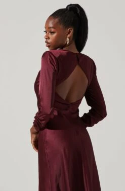 Gracie Long Sleeve Cutout Satin Midi Dress 29 Gracie Long Sleeve Cutout Satin Midi Dress -Sun Gaia Dresses Shop ADR101065 DEEPWINE 3