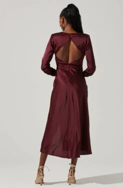Gracie Long Sleeve Cutout Satin Midi Dress 30 Gracie Long Sleeve Cutout Satin Midi Dress -Sun Gaia Dresses Shop ADR101065 DEEPWINE 4