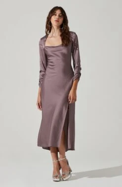 Gracie Long Sleeve Cutout Satin Midi Dress 31 Gracie Long Sleeve Cutout Satin Midi Dress -Sun Gaia Dresses Shop ADR101065 DUSTYMAUVE 0083