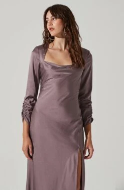 Gracie Long Sleeve Cutout Satin Midi Dress 33 Gracie Long Sleeve Cutout Satin Midi Dress -Sun Gaia Dresses Shop ADR101065 DUSTYMAUVE 0093