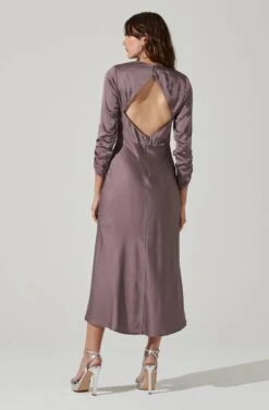 Gracie Long Sleeve Cutout Satin Midi Dress 35 Gracie Long Sleeve Cutout Satin Midi Dress -Sun Gaia Dresses Shop ADR101065 DUSTYMAUVE 0096