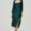Gracie Long Sleeve Cutout Satin Midi Dress -Sun Gaia Dresses Shop ADR101065 HUNTERGREEN 1