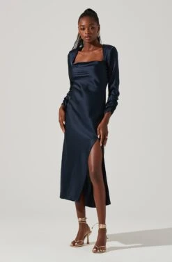 Gracie Long Sleeve Cutout Satin Midi Dress 36 Gracie Long Sleeve Cutout Satin Midi Dress -Sun Gaia Dresses Shop ADR101065 MIDNIGHT 1