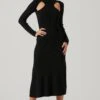 Front Cutout Long Sleeve Sweater Midi Dress -Sun Gaia Dresses Shop ADR101079 BLACK 1