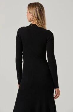 Front Cutout Long Sleeve Sweater Midi Dress -Sun Gaia Dresses Shop ADR101079 BLACK 4