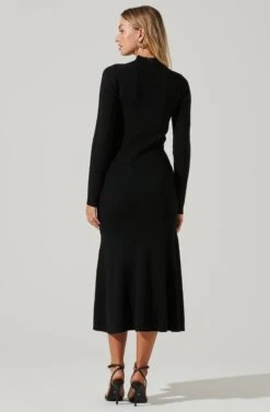 Front Cutout Long Sleeve Sweater Midi Dress -Sun Gaia Dresses Shop ADR101079 BLACK 5