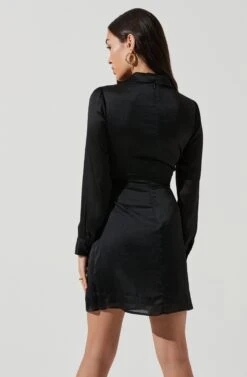 Long Sleeve Center Cutout Shirt Dress -Sun Gaia Dresses Shop ADR101101 BLACK 2018