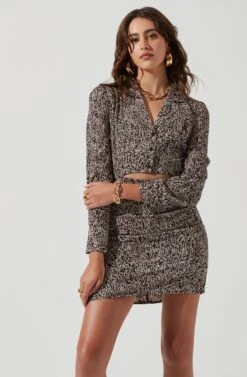 Long Sleeve Center Cutout Shirt Dress -Sun Gaia Dresses Shop ADR101101 BROWNSKETCH 0419