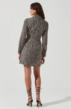 Long Sleeve Center Cutout Shirt Dress -Sun Gaia Dresses Shop ADR101101 BROWNSKETCH 0428