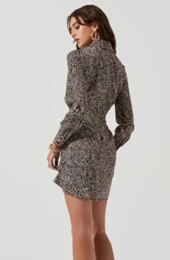 Long Sleeve Center Cutout Shirt Dress -Sun Gaia Dresses Shop ADR101101 BROWNSKETCH 0433