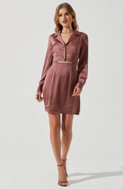 Long Sleeve Center Cutout Shirt Dress -Sun Gaia Dresses Shop ADR101101 MAUVE 1061