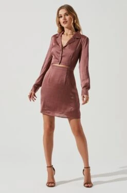 Long Sleeve Center Cutout Shirt Dress -Sun Gaia Dresses Shop ADR101101 MAUVE 1065