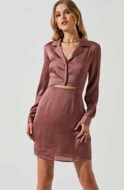 Long Sleeve Center Cutout Shirt Dress -Sun Gaia Dresses Shop ADR101101 MAUVE 1068