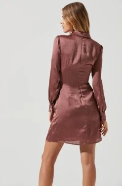 Long Sleeve Center Cutout Shirt Dress -Sun Gaia Dresses Shop ADR101101 MAUVE 1075