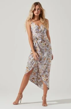 Giselle Floral Twist Front Midi Dress -Sun Gaia Dresses Shop ADR101136 LAVENDERGOLDFLORAL 0232