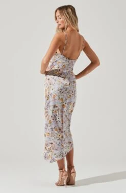 Giselle Floral Twist Front Midi Dress -Sun Gaia Dresses Shop ADR101136 LAVENDERGOLDFLORAL 0245