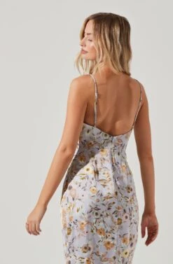 Giselle Floral Twist Front Midi Dress -Sun Gaia Dresses Shop ADR101136 LAVENDERGOLDFLORAL 0248
