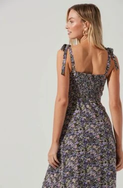 Milkmaid Tie Strap Floral Midi Dress -Sun Gaia Dresses Shop ADR101290 BLACKPURPLEFLORAL 1306 34145256 0695 4b3c b7ac 5d21d9b8e318
