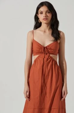 Cut Out Poplin Midi Dress -Sun Gaia Dresses Shop ADR101292 BROWN 4