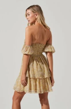 Off Shoulder Two Tier Floral Mini Dress -Sun Gaia Dresses Shop ADR101294 YELLOWMULTIFLORAL 01501