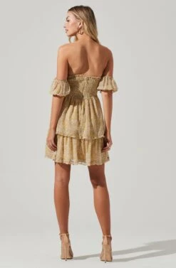 Off Shoulder Two Tier Floral Mini Dress -Sun Gaia Dresses Shop ADR101294 YELLOWMULTIFLORAL 01521
