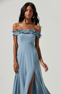 Venetia Off Shoulder Ruffle Trim Maxi Dress -Sun Gaia Dresses Shop ADR101300 STEELBLUE 3