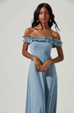 Venetia Off Shoulder Ruffle Trim Maxi Dress -Sun Gaia Dresses Shop ADR101300 STEELBLUE 4