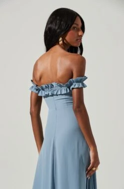 Venetia Off Shoulder Ruffle Trim Maxi Dress -Sun Gaia Dresses Shop ADR101300 STEELBLUE 5
