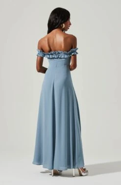 Venetia Off Shoulder Ruffle Trim Maxi Dress -Sun Gaia Dresses Shop ADR101300 STEELBLUE 6