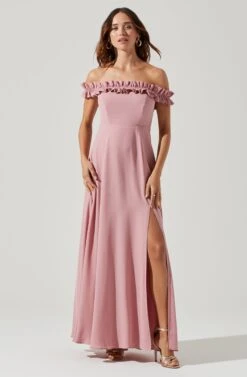 Venetia Off Shoulder Ruffle Trim Maxi Dress -Sun Gaia Dresses Shop ADR101300 VINTAGEROSE 1