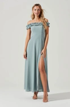 Venetia Off Shoulder Ruffle Trim Maxi Dress -Sun Gaia Dresses Shop ADR10130 LIGHTSAGE 0182 10