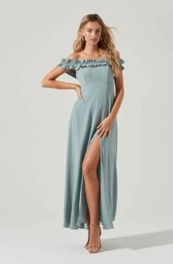 Venetia Off Shoulder Ruffle Trim Maxi Dress -Sun Gaia Dresses Shop ADR10130 LIGHTSAGE 0182 12