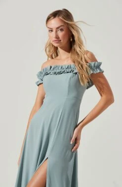 Venetia Off Shoulder Ruffle Trim Maxi Dress -Sun Gaia Dresses Shop ADR10130 LIGHTSAGE 0182 13