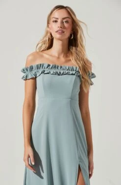 Venetia Off Shoulder Ruffle Trim Maxi Dress -Sun Gaia Dresses Shop ADR10130 LIGHTSAGE 0182 14