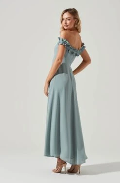Venetia Off Shoulder Ruffle Trim Maxi Dress -Sun Gaia Dresses Shop ADR10130 LIGHTSAGE 0182 15