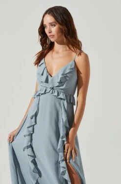 Adoria Ruffle Side Slit Maxi Dress 24 Adoria Ruffle Side Slit Maxi Dress -Sun Gaia Dresses Shop ADR101328 DUSTYBLUE 3
