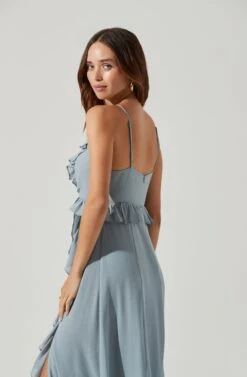 Adoria Ruffle Side Slit Maxi Dress 25 Adoria Ruffle Side Slit Maxi Dress -Sun Gaia Dresses Shop ADR101328 DUSTYBLUE 6