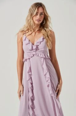 Adoria Ruffle Side Slit Maxi Dress 41 Adoria Ruffle Side Slit Maxi Dress -Sun Gaia Dresses Shop ADR101328 DUSTYPINK 0083