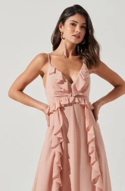 Adoria Ruffle Side Slit Maxi Dress 37 Adoria Ruffle Side Slit Maxi Dress -Sun Gaia Dresses Shop ADR101328 NUDEPEACH 1970