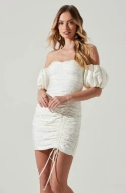 Off Shoulder Ruched Mini Dress -Sun Gaia Dresses Shop ADR101351J WHITE 3
