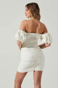 Off Shoulder Ruched Mini Dress -Sun Gaia Dresses Shop ADR101351J WHITE 5