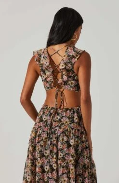 Floral Ruffle Cutout Maxi Dress -Sun Gaia Dresses Shop ADR101396 BLACKMULTIFLORAL 5