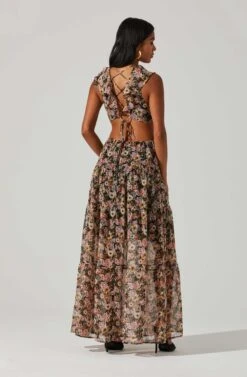 Floral Ruffle Cutout Maxi Dress -Sun Gaia Dresses Shop ADR101396 BLACKMULTIFLORAL 6