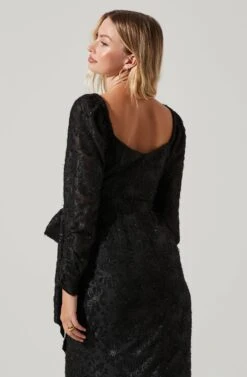 Terese Floral Burnout Tie Waist Midi Dress -Sun Gaia Dresses Shop ADR101416 BLACK 4