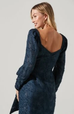 Terese Floral Burnout Tie Waist Midi Dress -Sun Gaia Dresses Shop ADR101416 NAVY 4