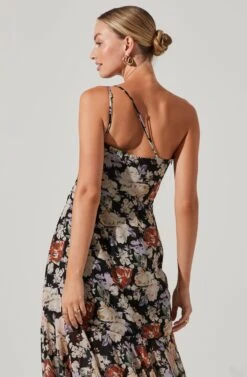 Emmylou Floral One Shoulder Midi Dress -Sun Gaia Dresses Shop ADR101528 BLACKFLORAL 4
