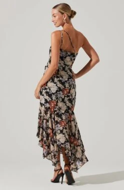 Emmylou Floral One Shoulder Midi Dress -Sun Gaia Dresses Shop ADR101528 BLACKFLORAL 5